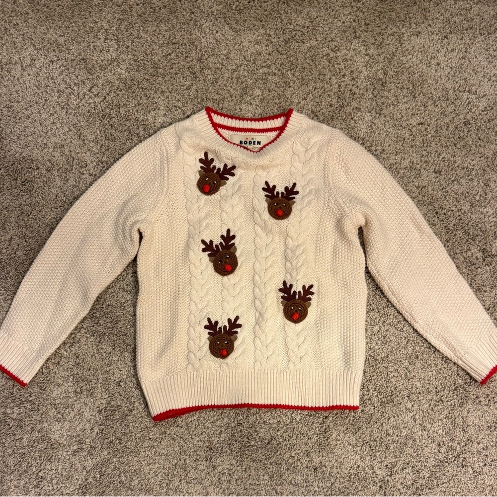Mini Boden Cream and Red Knit Sweater